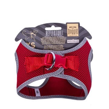 Doggie Havalı Dokumadan Reflektör Serisi El Yapımı Küçük Irk Köpek Göğüs Tasması XS 30-34cm - Red