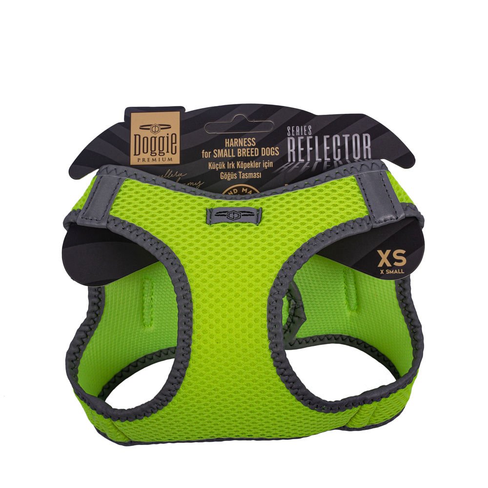 Doggie Havalı Dokumadan Reflektör Serisi El Yapımı Küçük Irk Köpek Göğüs Tasması XS 30-34cm - Yellow