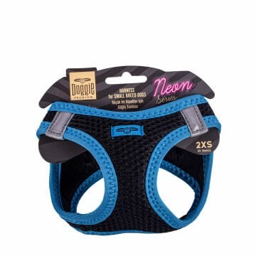 Doggie Havalı Dokumadan Neon Serisi El Yapımı Küçük Irk Köpek Göğüs Tasması 2XS 26-30cm - Blue