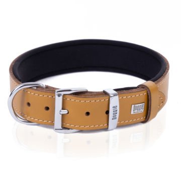 Doggie Konforlu Gerçek Deriden El Yapımı Kemik Desenli Köpek Boyun Tasması 3,5x52-60cm - Camel