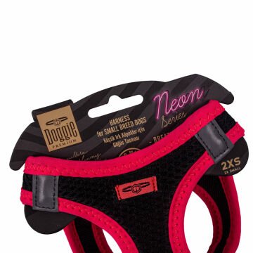 Doggie Havalı Dokumadan Neon Serisi El Yapımı Küçük Irk Köpek Göğüs Tasması 2XS 26-30cm - Pink