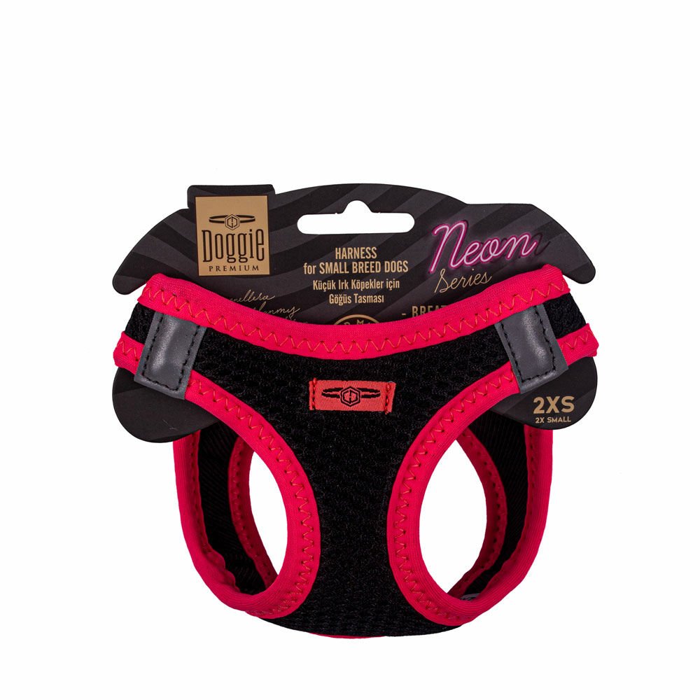 Doggie Havalı Dokumadan Neon Serisi El Yapımı Küçük Irk Köpek Göğüs Tasması 2XS 26-30cm - Pink