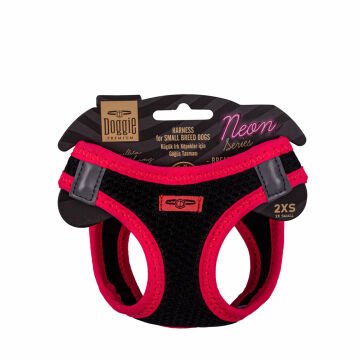 Doggie Havalı Dokumadan Neon Serisi El Yapımı Küçük Irk Köpek Göğüs Tasması 2XS 26-30cm - Pink