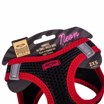 Doggie Havalı Dokumadan Neon Serisi El Yapımı Küçük Irk Köpek Göğüs Tasması 2XS 26-30cm - Red