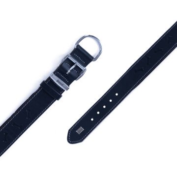Doggie Konforlu Gerçek Deriden El Yapımı Kemik Desenli Köpek Boyun Tasması 3,5x52-60cm - Black