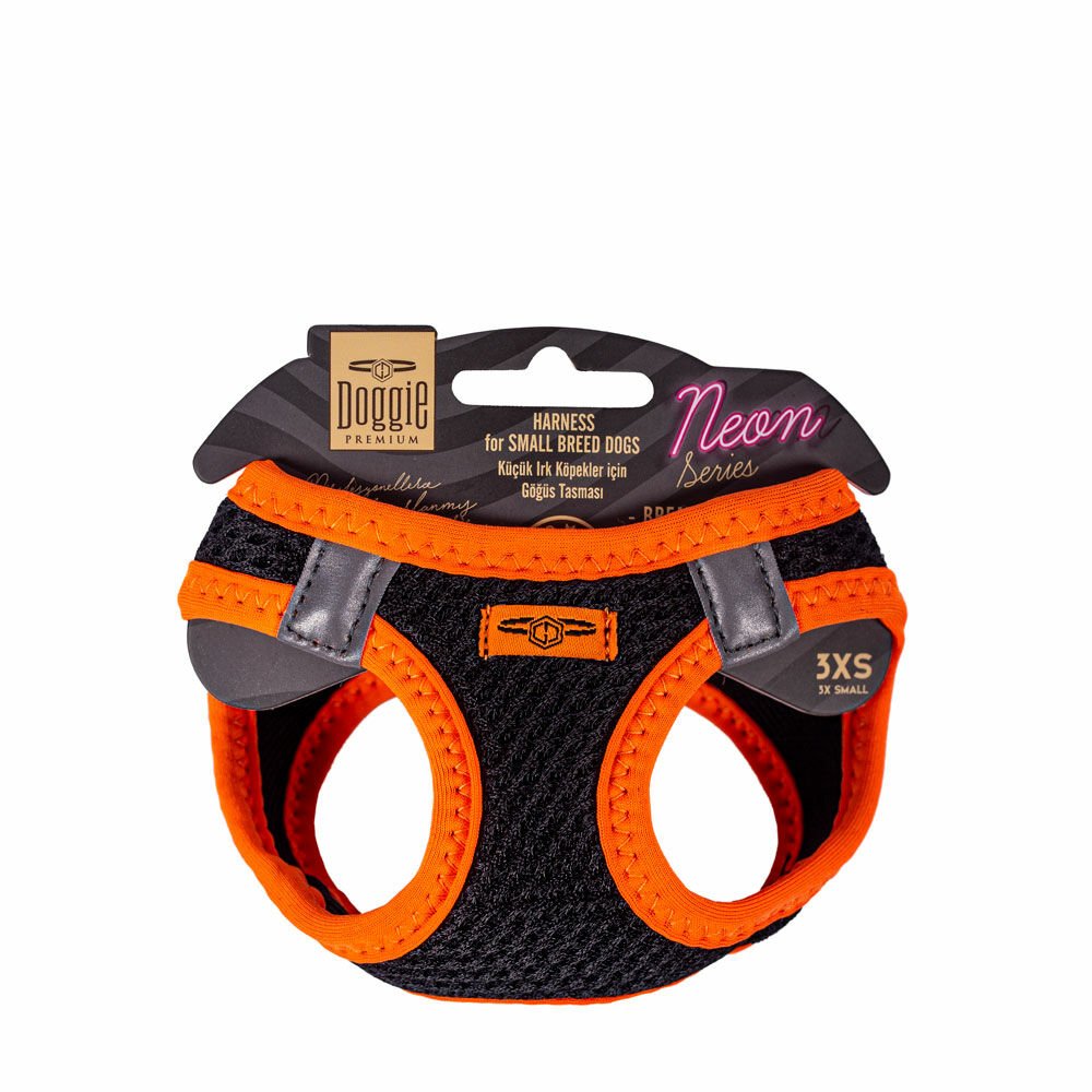 Doggie Havalı Dokumadan Neon Serisi El Yapımı Küçük Irk Köpek Göğüs Tasması 3XS 22-26cm - Orange