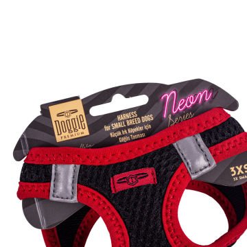 Doggie Havalı Dokumadan Neon Serisi El Yapımı Küçük Irk Köpek Göğüs Tasması 3XS 22-26cm - Red