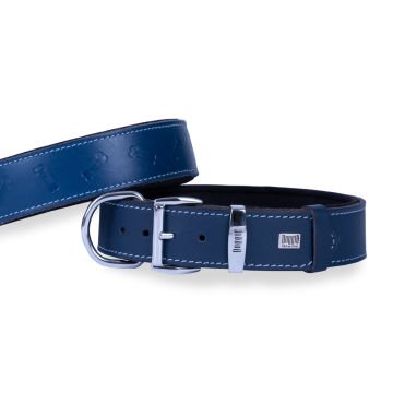 Doggie Konforlu Gerçek Deriden El Yapımı Kemik Desenli Köpek Boyun Tasması 4x57-65cm - Royal Blue