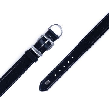 Doggie Konforlu Gerçek Deriden El Yapımı Kemik Desenli Köpek Boyun Tasması 4x57-65cm - Black