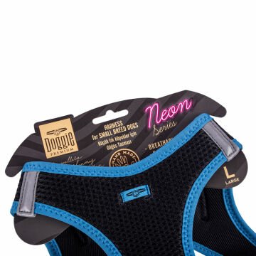 Doggie Havalı Dokumadan Neon Serisi El Yapımı Küçük Irk Köpek Göğüs Tasması L 42-48cm - Blue