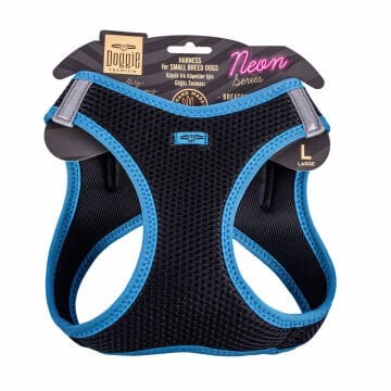 Doggie Havalı Dokumadan Neon Serisi El Yapımı Küçük Irk Köpek Göğüs Tasması L 42-48cm - Blue