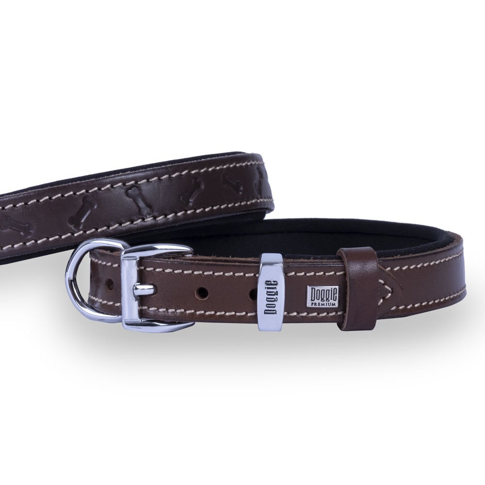 Doggie Konforlu Gerçek Deriden El Yapımı Kemik Desenli Köpek Boyun Tasması 2x30-35cm - Brown