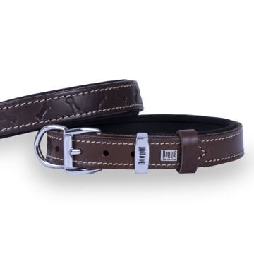 Doggie Konforlu Gerçek Deriden El Yapımı Kemik Desenli Köpek Boyun Tasması 2x30-35cm - Brown