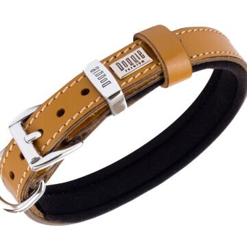 Doggie Konforlu Gerçek Deriden El Yapımı Kemik Desenli Köpek Boyun Tasması 2x30-35cm - Camel