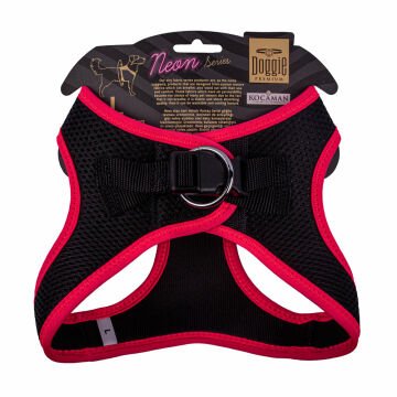 Doggie Havalı Dokumadan Neon Serisi El Yapımı Küçük Irk Köpek Göğüs Tasması L 42-48cm - Pink