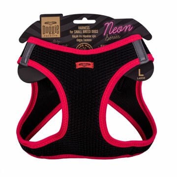 Doggie Havalı Dokumadan Neon Serisi El Yapımı Küçük Irk Köpek Göğüs Tasması L 42-48cm - Pink