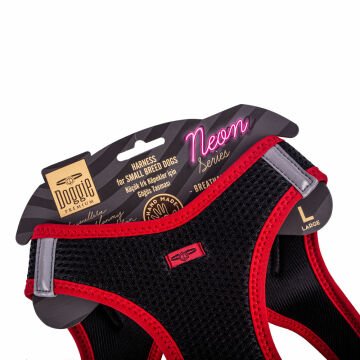 Doggie Havalı Dokumadan Neon Serisi El Yapımı Küçük Irk Köpek Göğüs Tasması L 42-48cm - Red