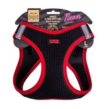 Doggie Havalı Dokumadan Neon Serisi El Yapımı Küçük Irk Köpek Göğüs Tasması L 42-48cm - Red