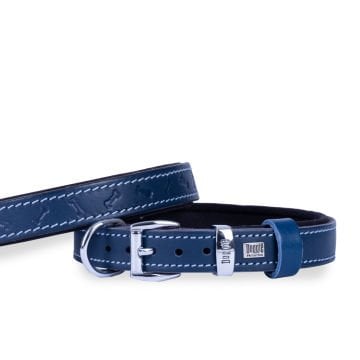 Doggie Konforlu Gerçek Deriden El Yapımı Kemik Desenli Köpek Boyun Tasması 2x30-35cm - Royal Blue