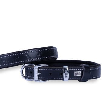 Doggie Konforlu Gerçek Deriden El Yapımı Kemik Desenli Köpek Boyun Tasması 2x30-35cm - Black