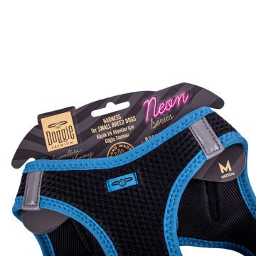 Doggie Havalı Dokumadan Neon Serisi El Yapımı Küçük Irk Köpek Göğüs Tasması M 38-44cm - Blue