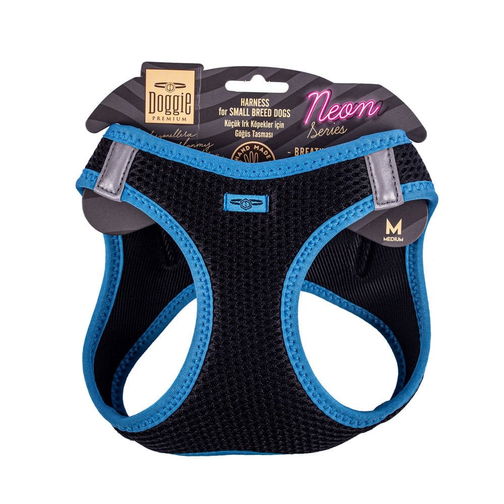 Doggie Havalı Dokumadan Neon Serisi El Yapımı Küçük Irk Köpek Göğüs Tasması M 38-44cm - Blue