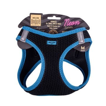 Doggie Havalı Dokumadan Neon Serisi El Yapımı Küçük Irk Köpek Göğüs Tasması M 38-44cm - Blue