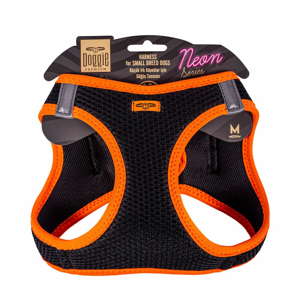 Doggie Havalı Dokumadan Neon Serisi El Yapımı Küçük Irk Köpek Göğüs Tasması M 38-44cm - Orange