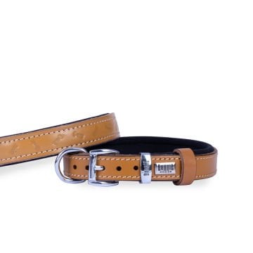 Doggie Konforlu Gerçek Deriden El Yapımı Kemik Desenli Köpek Boyun Tasması 2x35-40cm - Camel