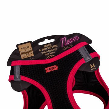 Doggie Havalı Dokumadan Neon Serisi El Yapımı Küçük Irk Köpek Göğüs Tasması M 38-44cm - Pink