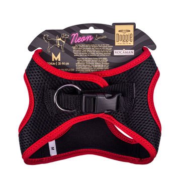 Doggie Havalı Dokumadan Neon Serisi El Yapımı Küçük Irk Köpek Göğüs Tasması M 38-44cm - Red