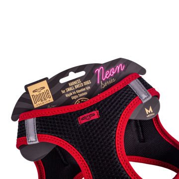 Doggie Havalı Dokumadan Neon Serisi El Yapımı Küçük Irk Köpek Göğüs Tasması M 38-44cm - Red