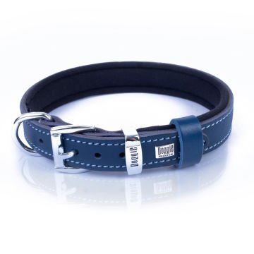 Doggie Konforlu Gerçek Deriden El Yapımı Kemik Desenli Köpek Boyun Tasması 2x35-40cm - Royal Blue