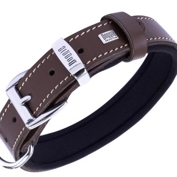 Doggie Konforlu Gerçek Deriden El Yapımı Kemik Desenli Köpek Boyun Tasması 2,5x37-45cm - Brown