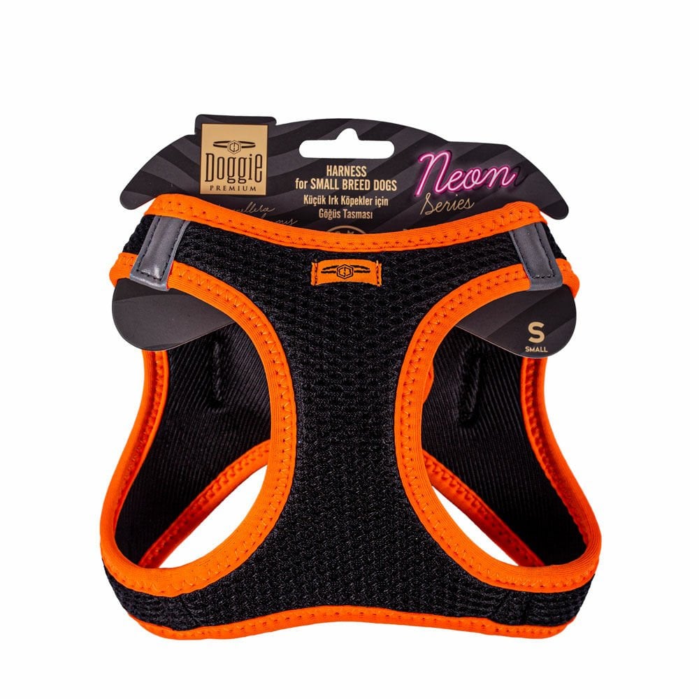 Doggie Havalı Dokumadan Neon Serisi El Yapımı Küçük Irk Köpek Göğüs Tasması S 32-38cm - Orange