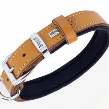 Doggie Konforlu Gerçek Deriden El Yapımı Kemik Desenli Köpek Boyun Tasması 2,5x37-45cm - Camel