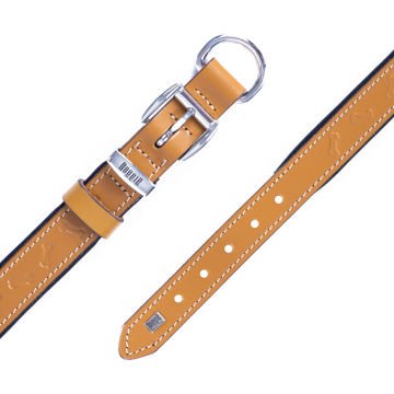 Doggie Konforlu Gerçek Deriden El Yapımı Kemik Desenli Köpek Boyun Tasması 2,5x37-45cm - Camel