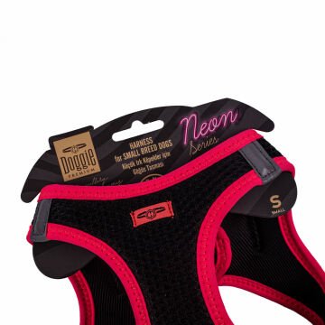 Doggie Havalı Dokumadan Neon Serisi El Yapımı Küçük Irk Köpek Göğüs Tasması S 32-38cm - Pink