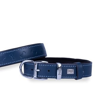 Doggie Konforlu Gerçek Deriden El Yapımı Kemik Desenli Köpek Boyun Tasması 2,5x37-45cm - Royal Blue