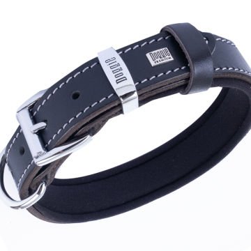 Doggie Konforlu Gerçek Deriden El Yapımı Kemik Desenli Köpek Boyun Tasması 2,5x37-45cm - Black