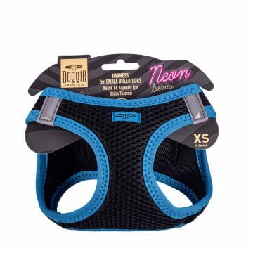 Doggie Havalı Dokumadan Neon Serisi El Yapımı Küçük Irk Köpek Göğüs Tasması XS 30-34cm - Blue
