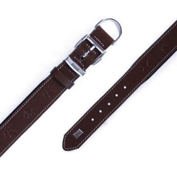 Doggie Konforlu Gerçek Deriden El Yapımı Pati Desenli Köpek Boyun Tasması 3x42-50cm - Brown