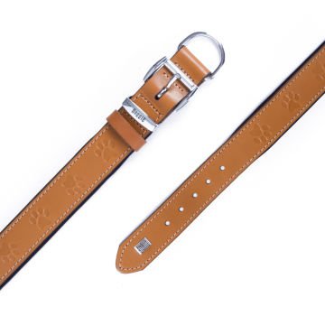 Doggie Konforlu Gerçek Deriden El Yapımı Pati Desenli Köpek Boyun Tasması 3x42-50cm - Camel