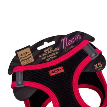Doggie Havalı Dokumadan Neon Serisi El Yapımı Küçük Irk Köpek Göğüs Tasması XS 30-34cm - Pink