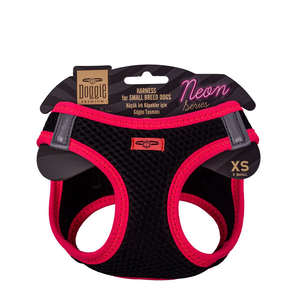 Doggie Havalı Dokumadan Neon Serisi El Yapımı Küçük Irk Köpek Göğüs Tasması XS 30-34cm - Pink