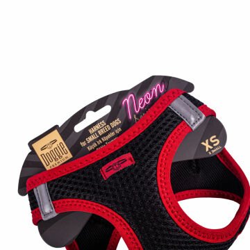 Doggie Havalı Dokumadan Neon Serisi El Yapımı Küçük Irk Köpek Göğüs Tasması XS 30-34cm - Red