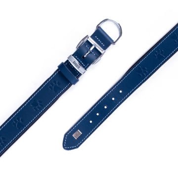 Doggie Konforlu Gerçek Deriden El Yapımı Pati Desenli Köpek Boyun Tasması 3x42-50cm - Royal Blue