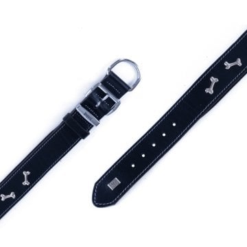 Doggie Konforlu Gerçek Deriden El Yapımı Kemik Süslü Köpek Boyun Tasması