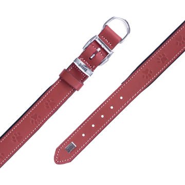 Doggie Konforlu Gerçek Deriden El Yapımı Pati Desenli Köpek Boyun Tasması 3,5x47-55cm - Red