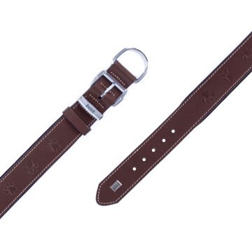Doggie Konforlu Gerçek Deriden El Yapımı Pati Desenli Köpek Boyun Tasması 4x52-60cm - Brown